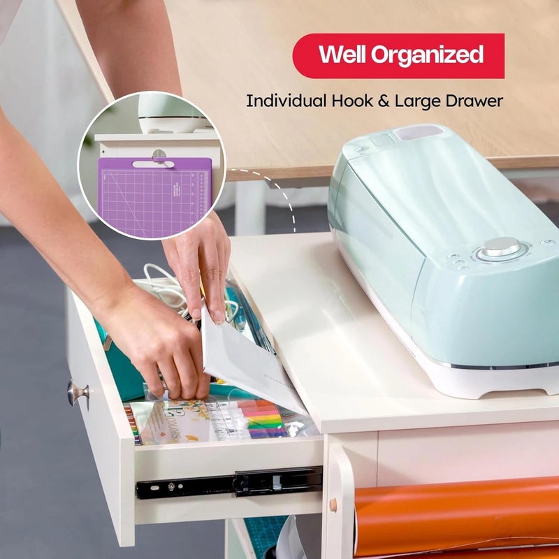 CRAFT it 𝐂𝐫𝐚𝐟𝐢𝐭 Craft Cart Organizer Table Compatible with Cricut Rolling Organization and Storage with Vinyl Roll Holder, Crafting Cabinet Workstation Tool Accessories Holder for Craft Room (Patented) - Image 5